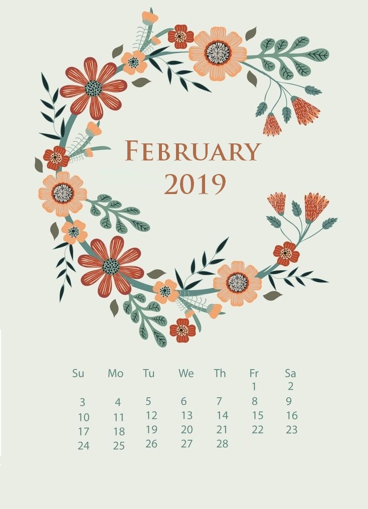 2019 February iPhone Calendar Wallpaper