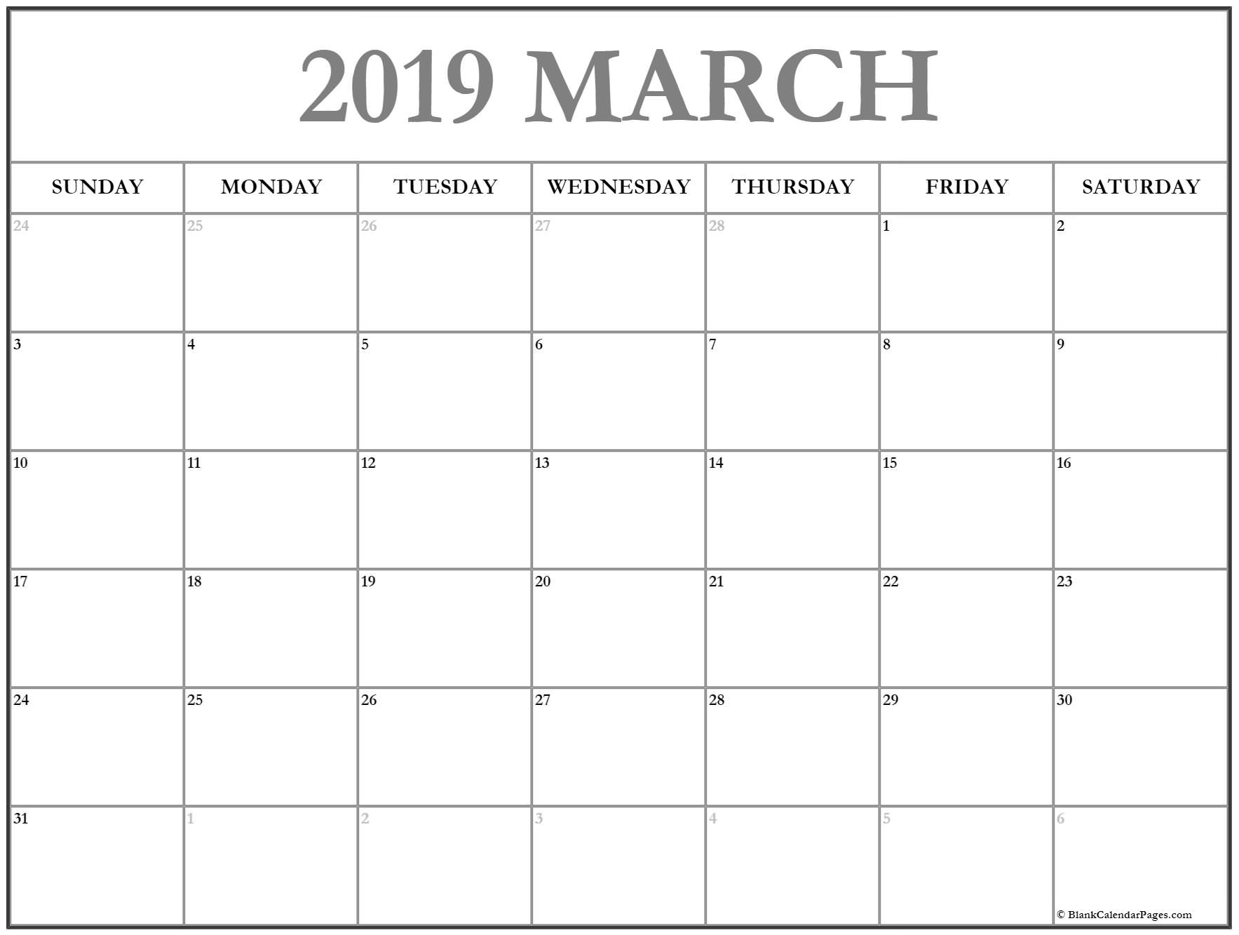 2019 March Calendar Template