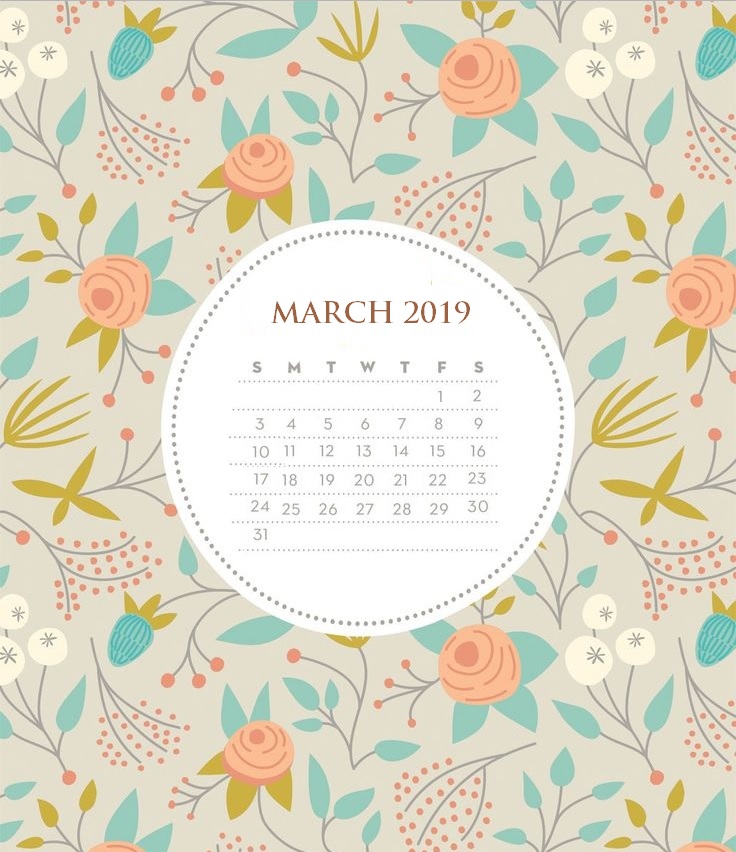 2019 March iPhone Calendar Wallpaper