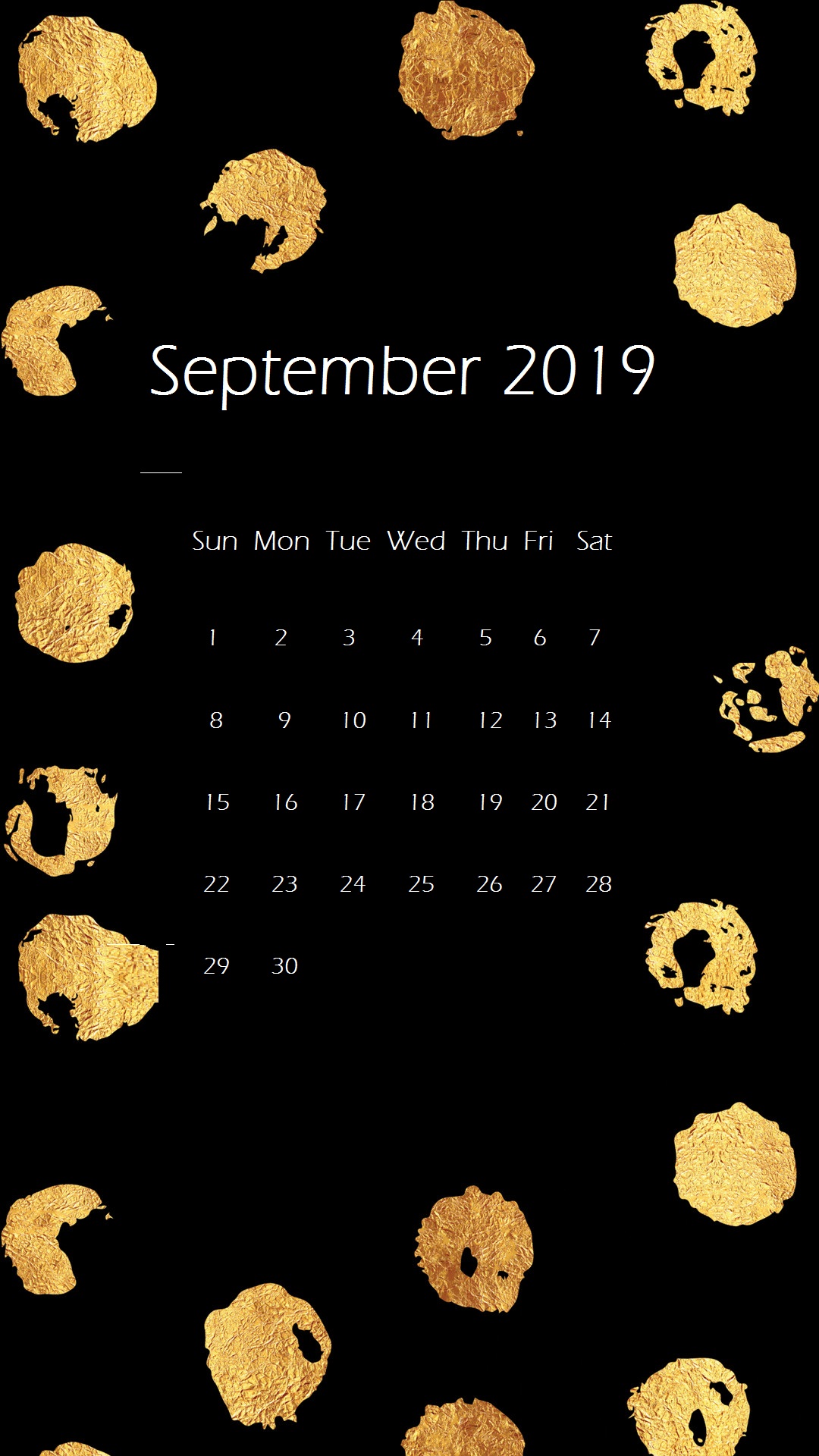 Black Background September 2019 iPhone Calendar