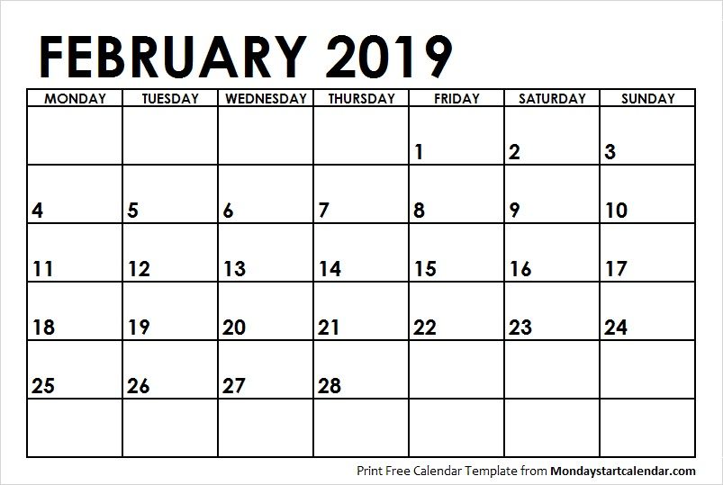Blank Calendar February 2019 Pdf