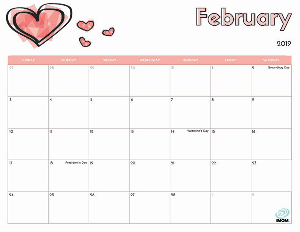 Blank Calendar February 2019