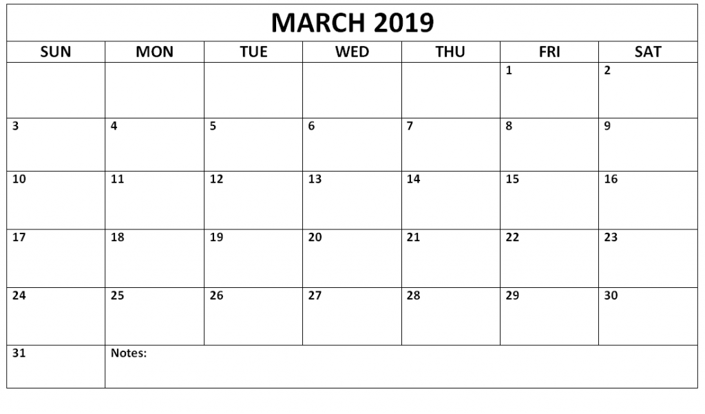 Blank Calendar March 2019 Pdf