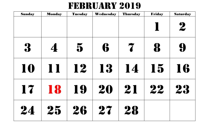 Blank February Calendar 2019 Template