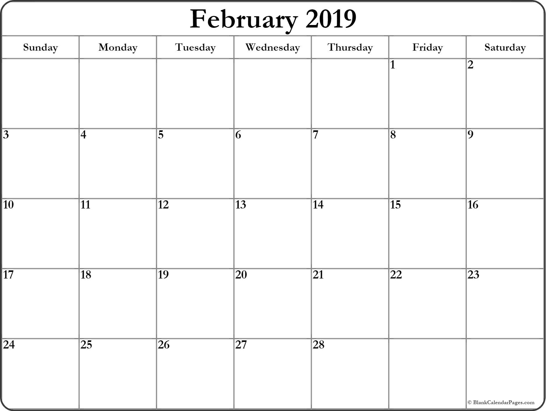 Calendar February 2019 Printable