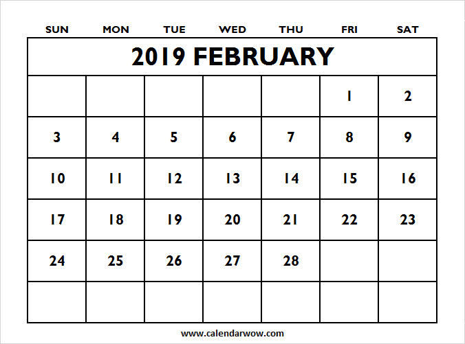 Calendar February 2019 Template