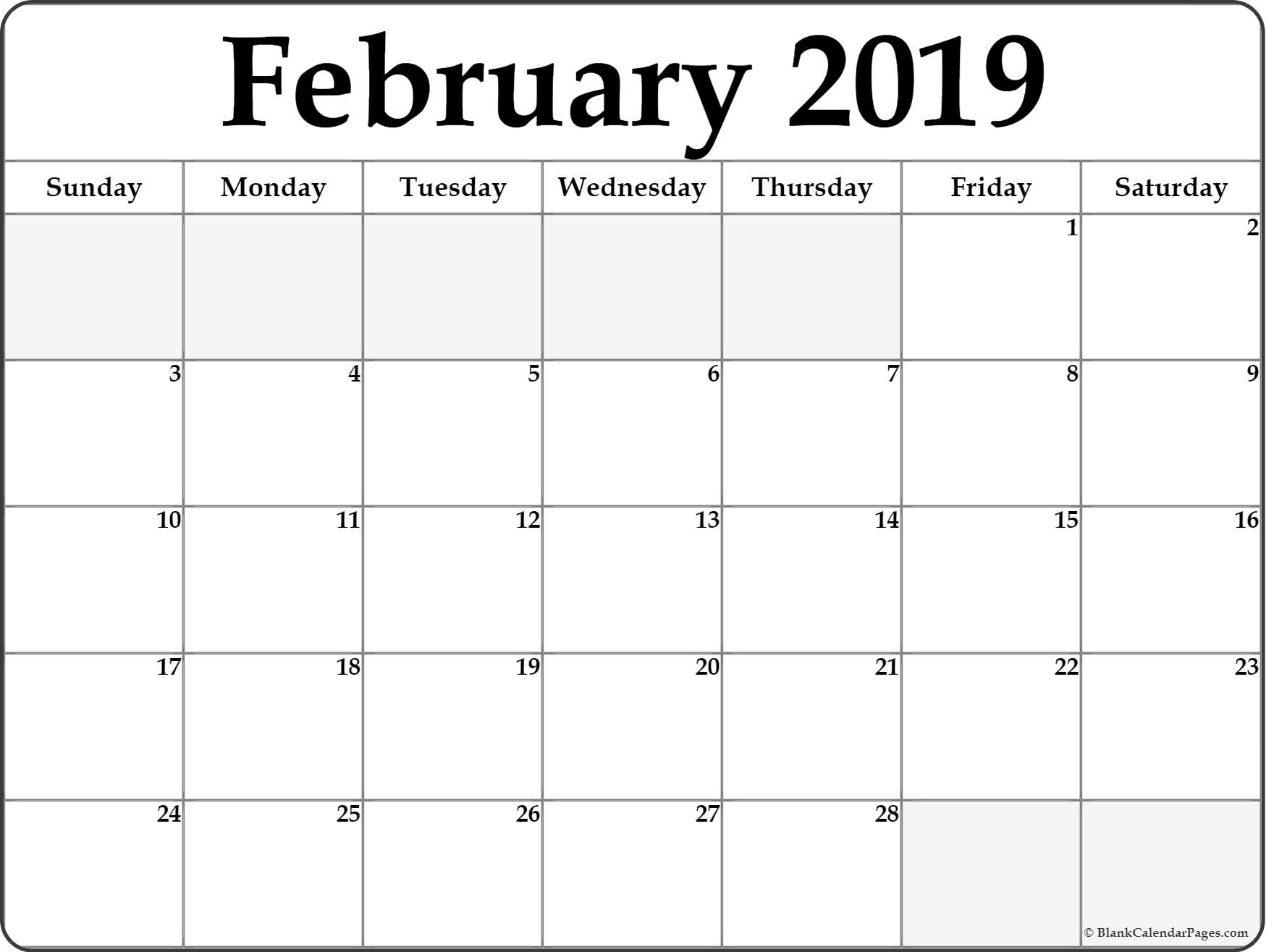 Calendar For February 2019 Printable