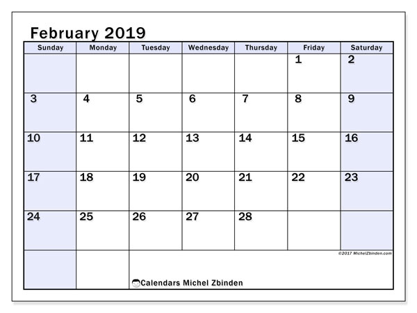 Calendar For February 2019 With Holidays