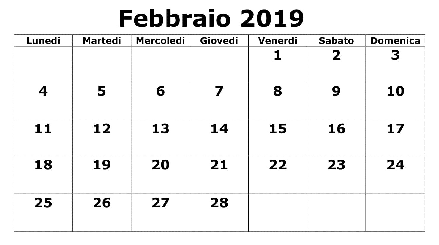 Calendario Con Note 2019 PDF Febbraio