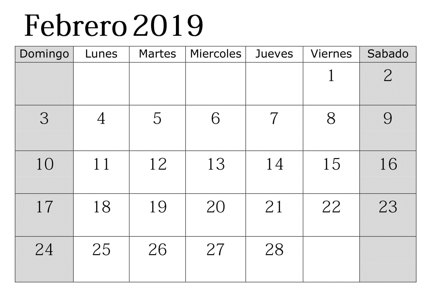 Calendario Febrero Con 2019 Con Festivos Notas