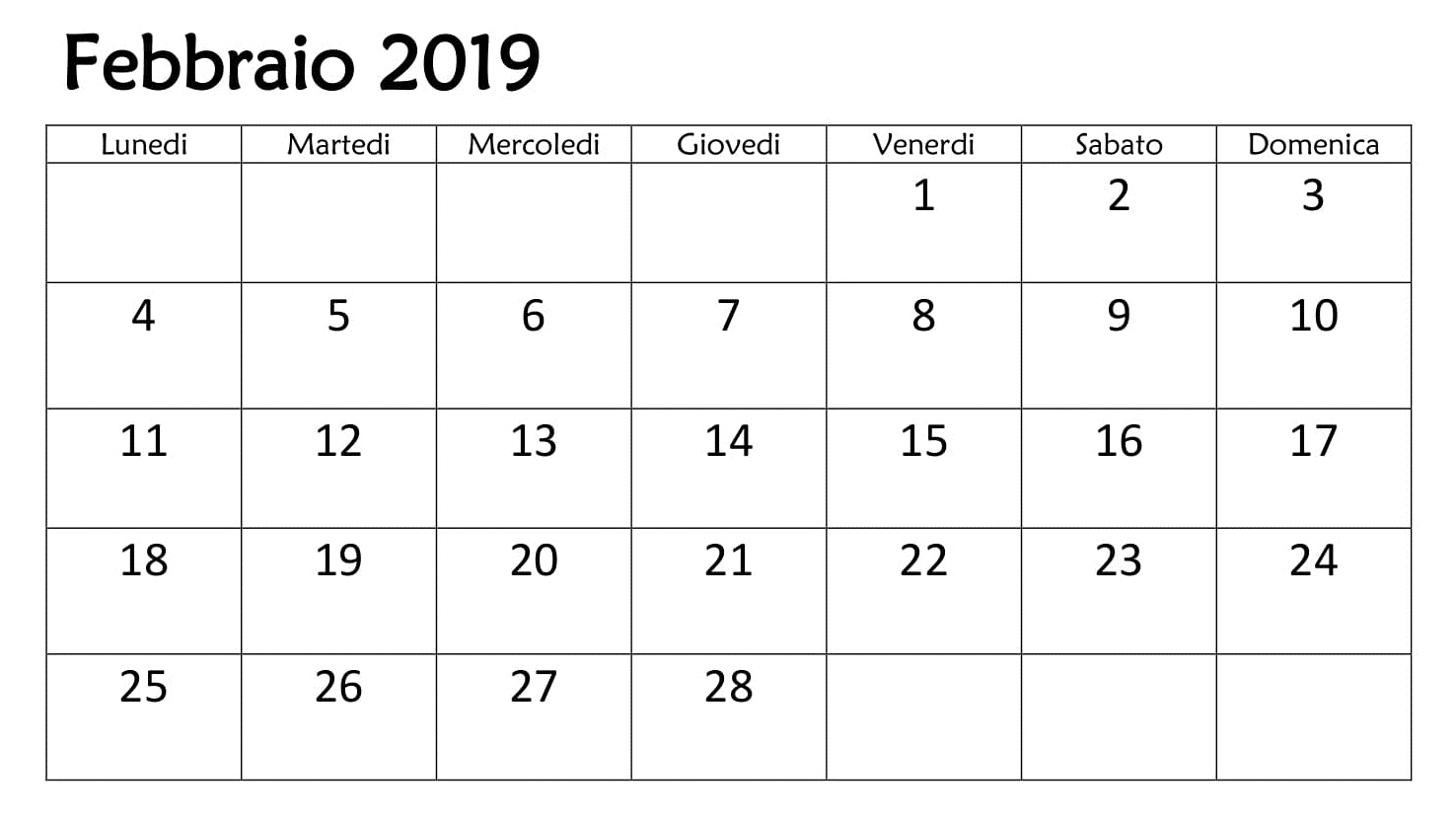 Calendario Professionale 2019 PDF Febbraio