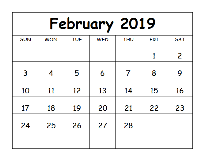 Cute Calendar For February 2019