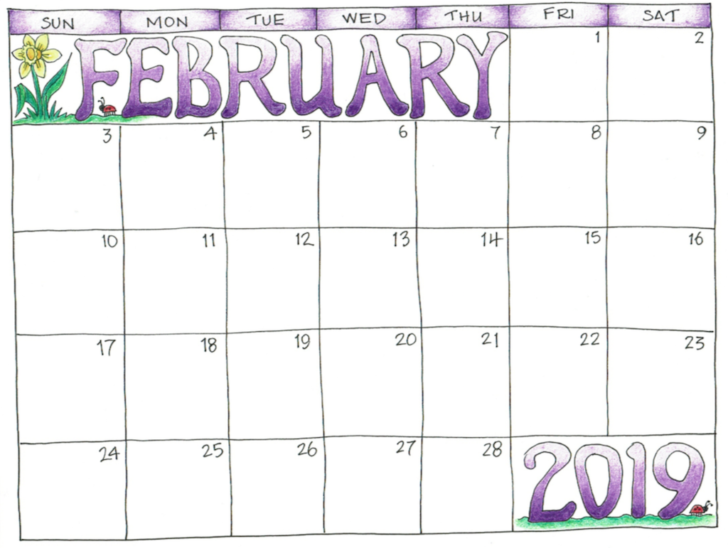 Cute February 2019 Calendar For Kids