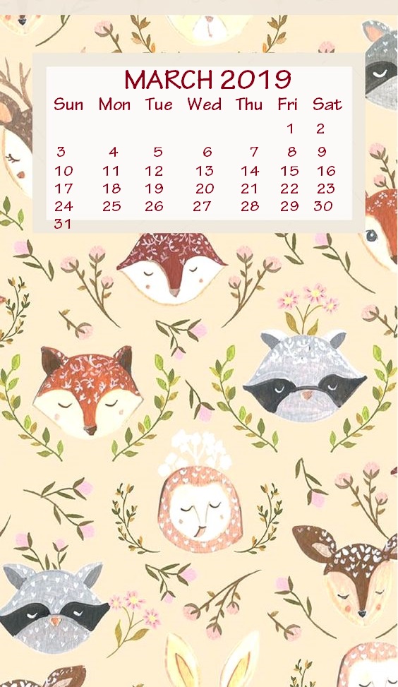 Cute iPhone March 2019 Calendar Background