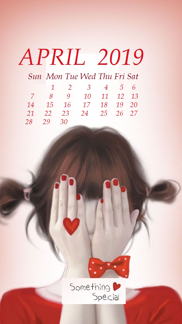 Cutie girl April 2019 iphone Wallpaper Calendar