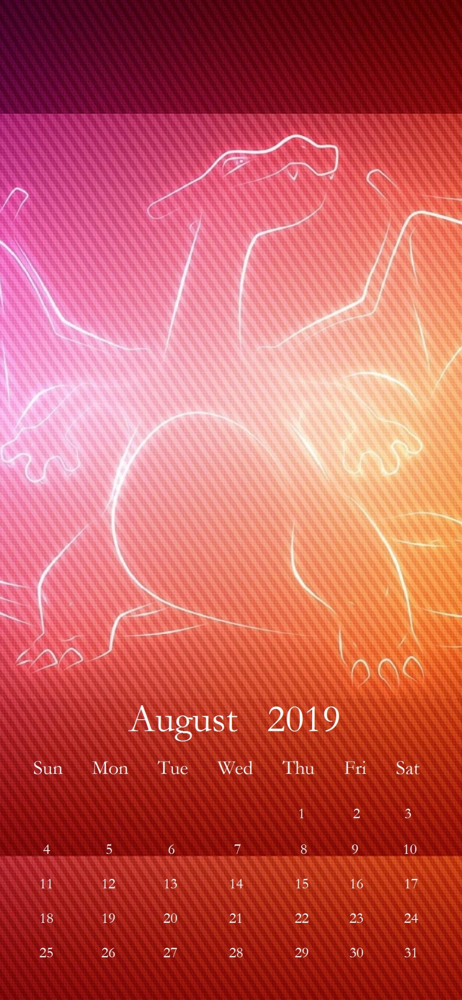 Dragon Simple Background August 2019 iPhone Wallpaper Calendar