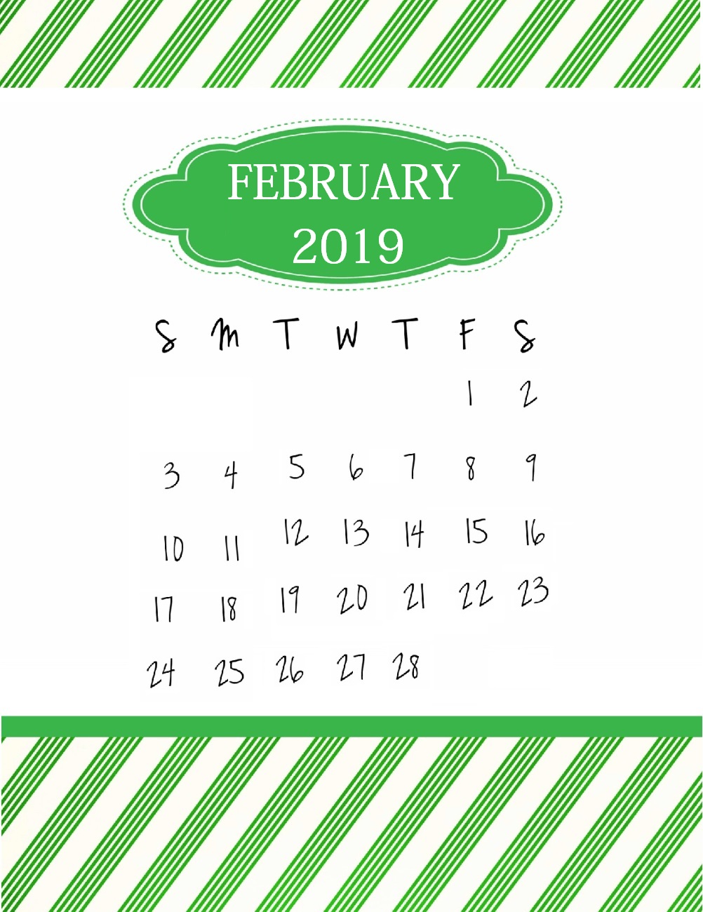 February 2019 Calendar Editable