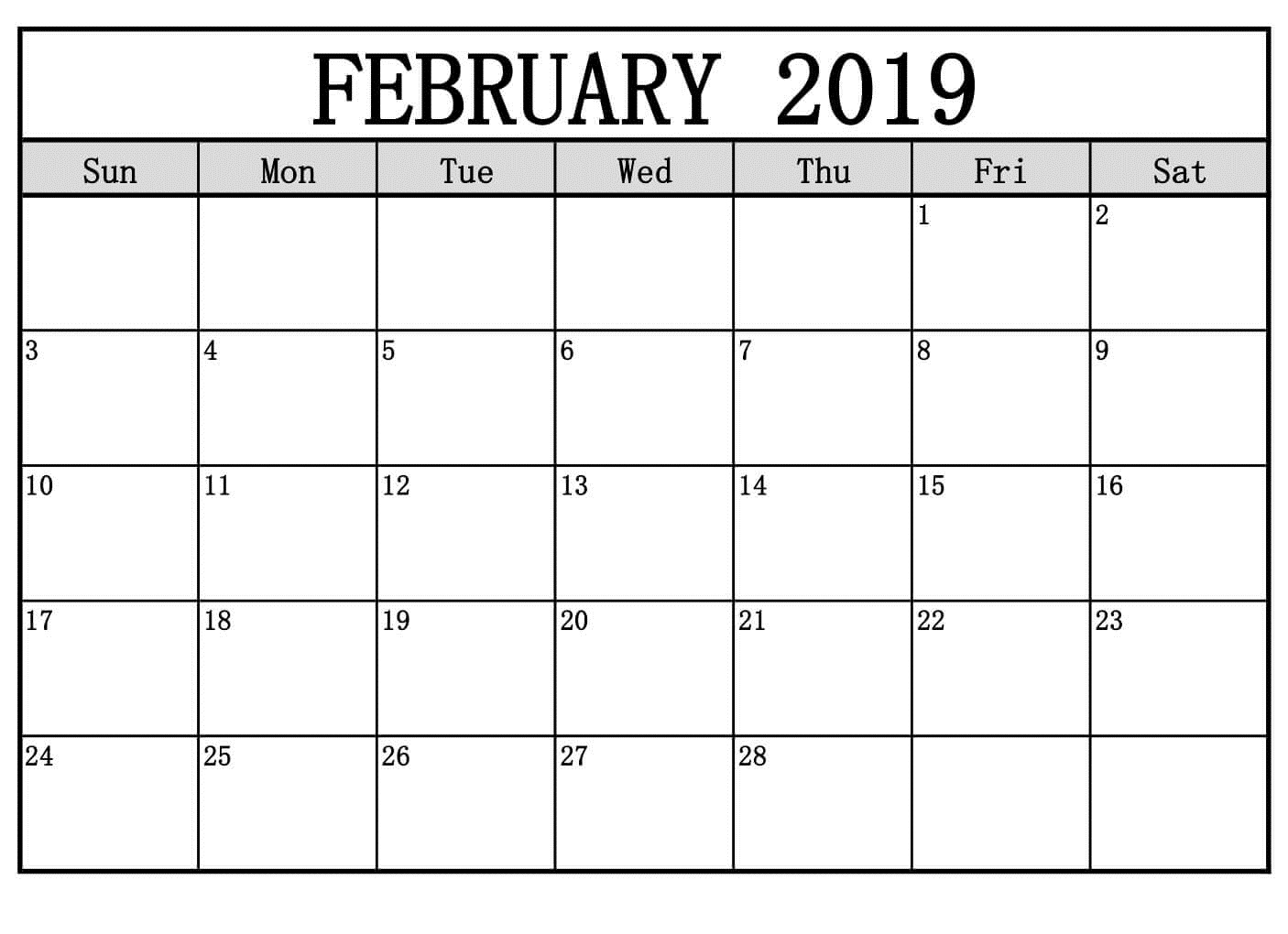 February 2019 Calendar Large Print