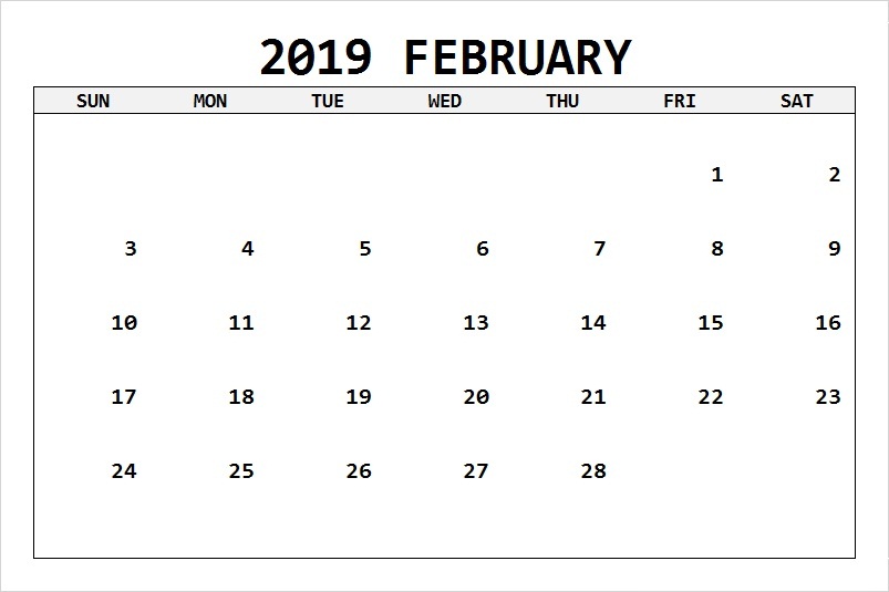 February 2019 Calendar Printable Blank Template