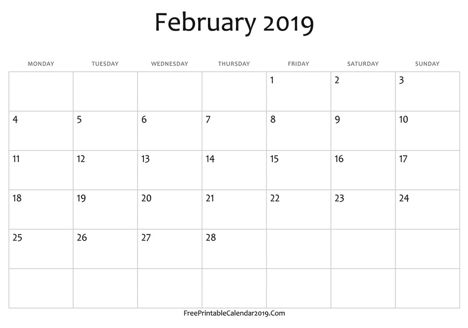 February 2019 Calendar Printable Templates