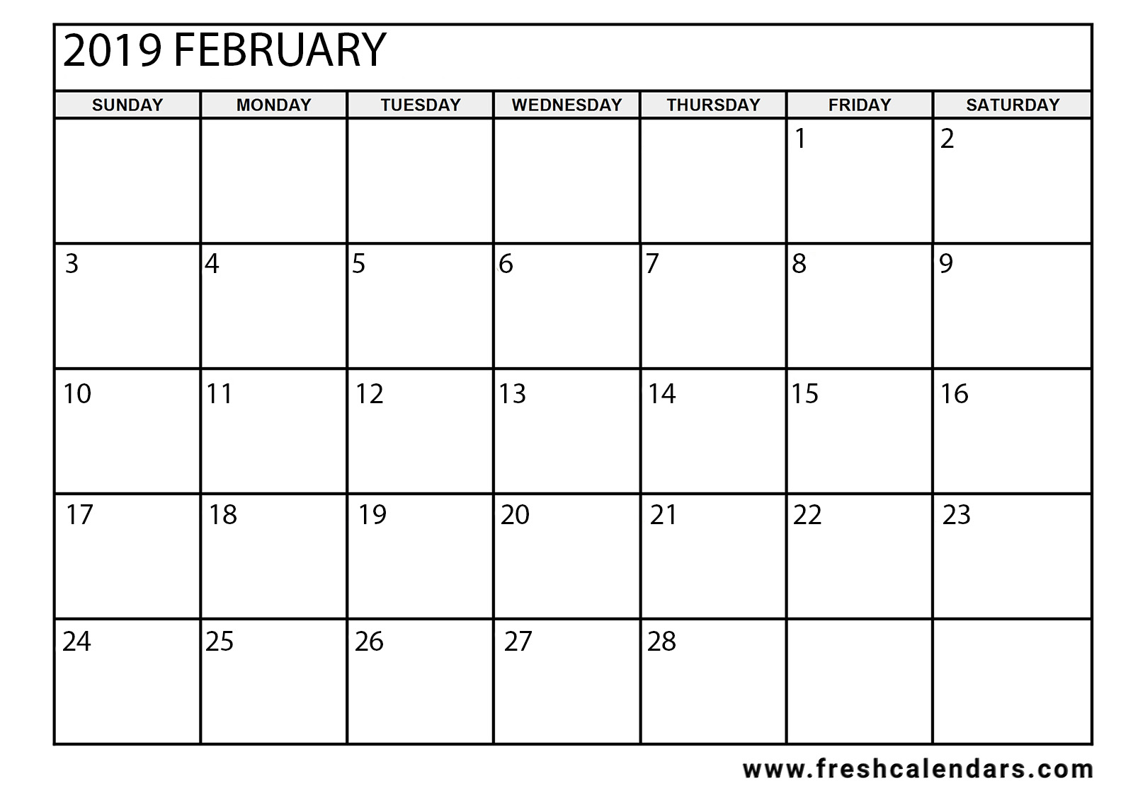 February 2019 Calendar Templates