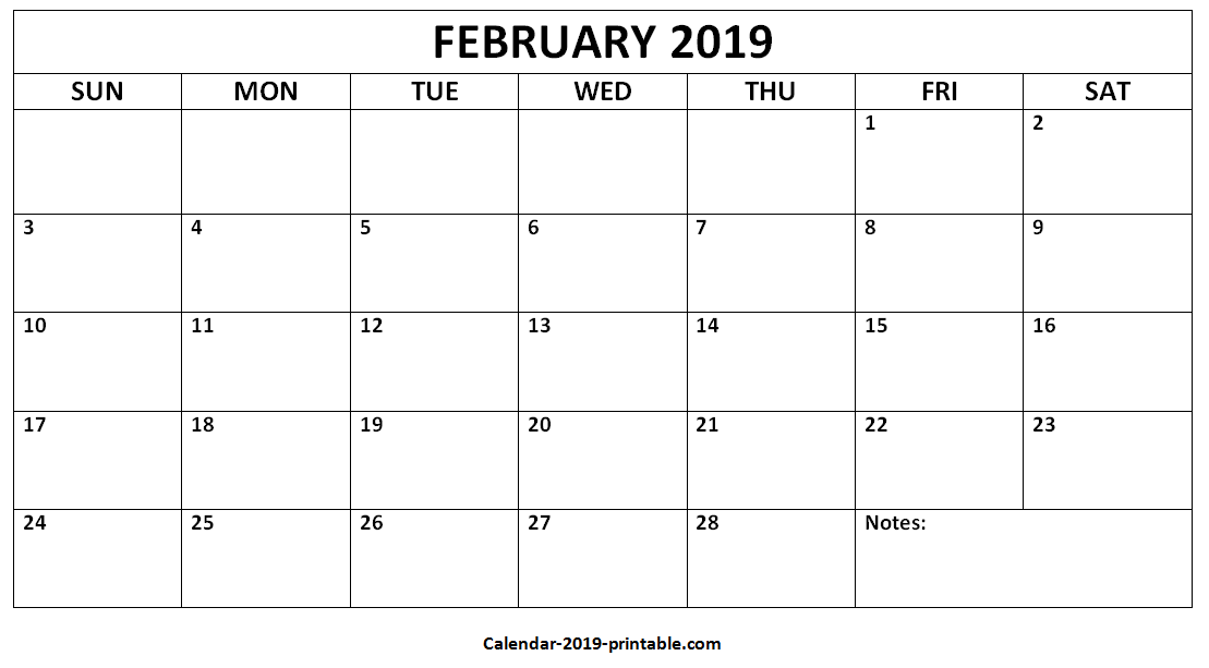 February 2019 Calendar To Print