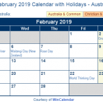 February 2019 Calendar With Holidays Australia