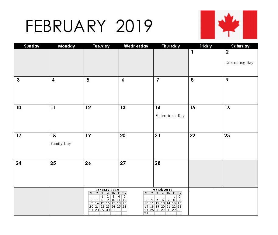 February 2019 Canada Blank Template