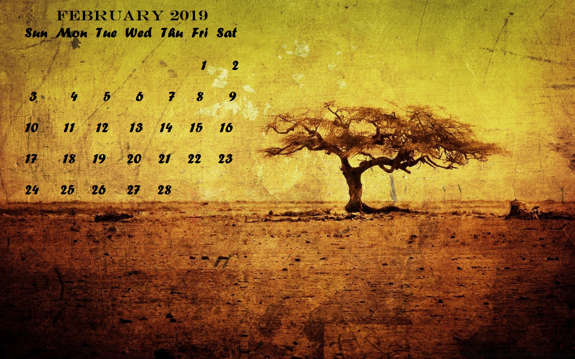 February 2019 Desktop Calendar Wallpaper