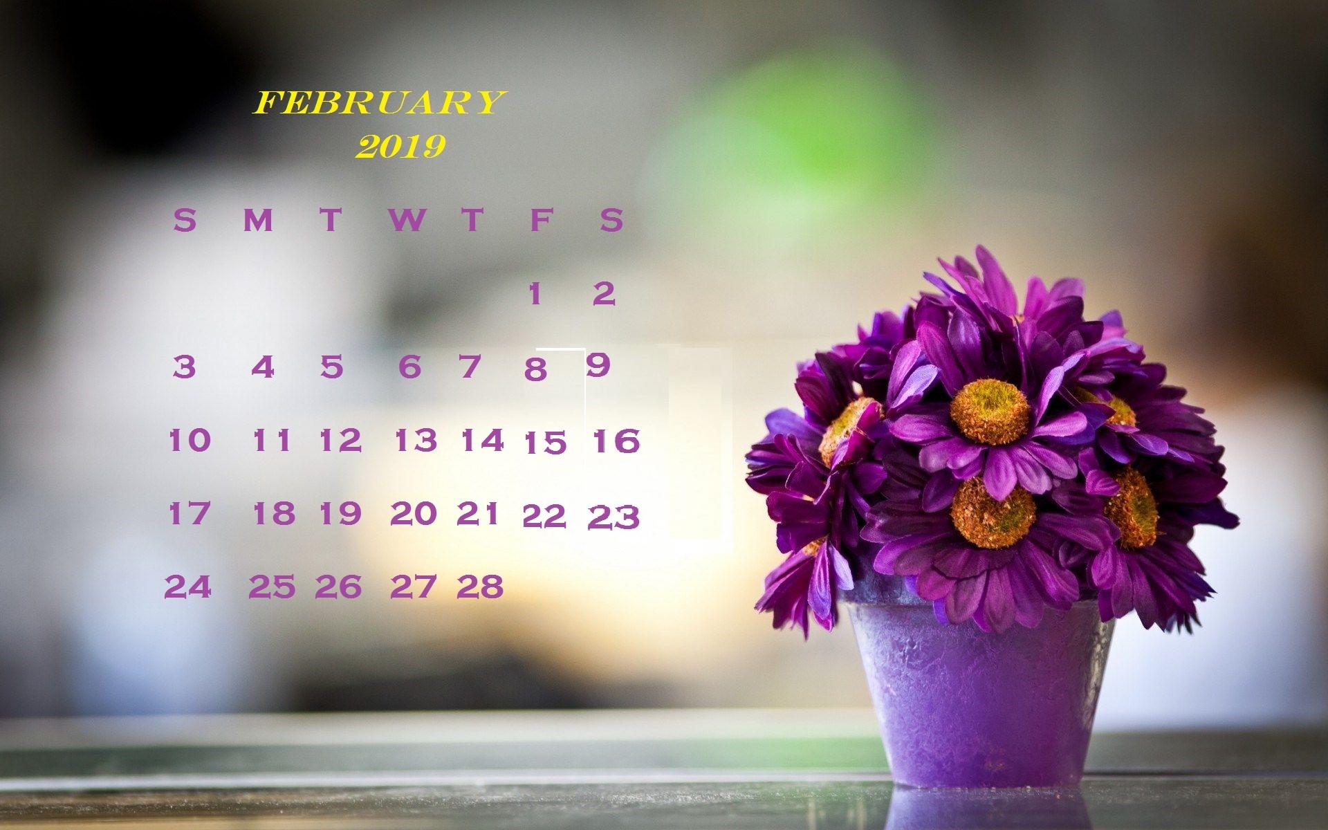 February 2019 Flower Desktop Calendar