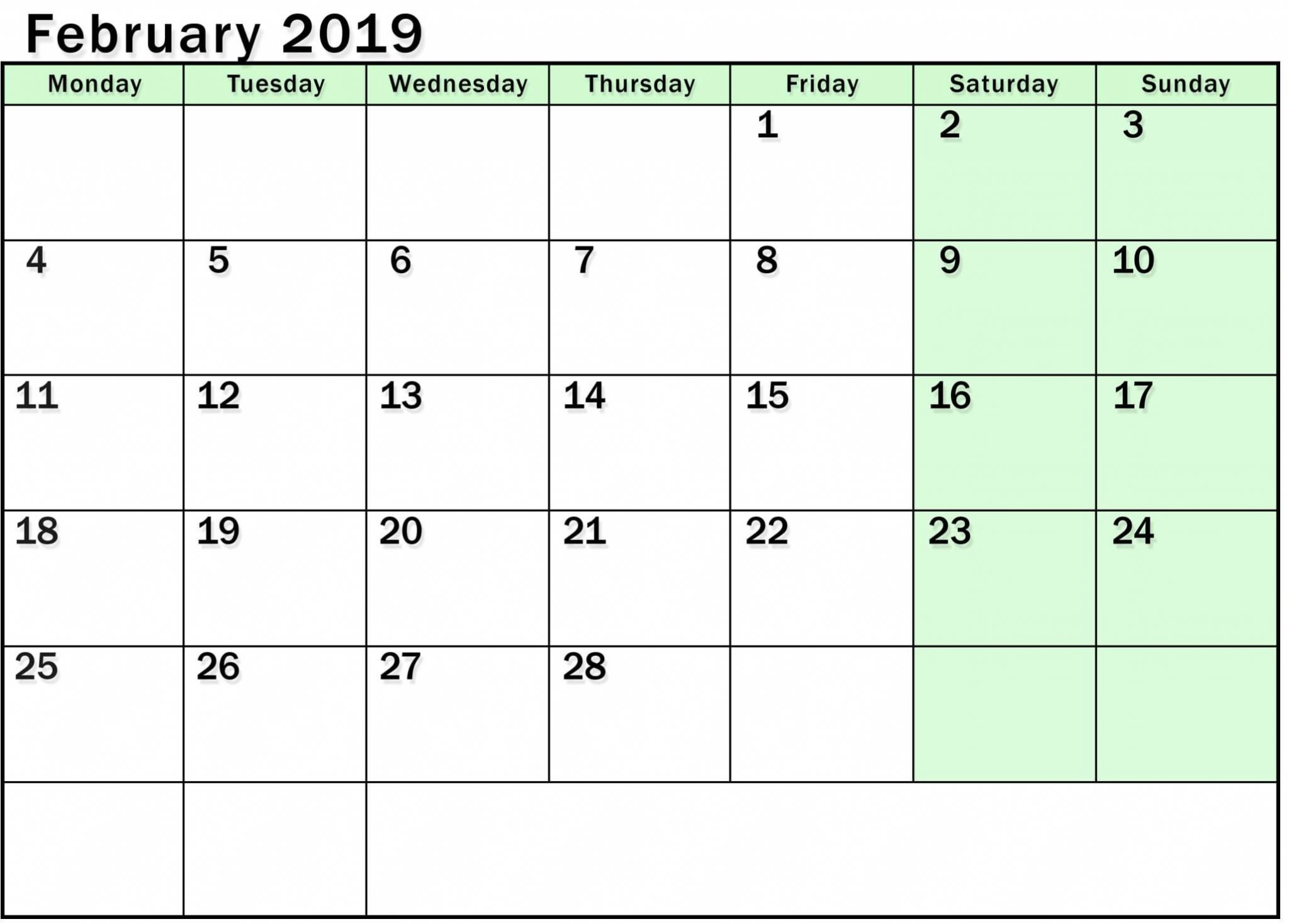 February 2019 Printable Calendar Blank