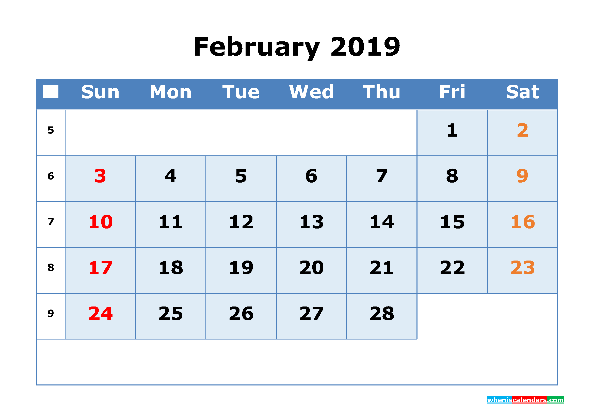 February Calendar 2019 Printable Planner