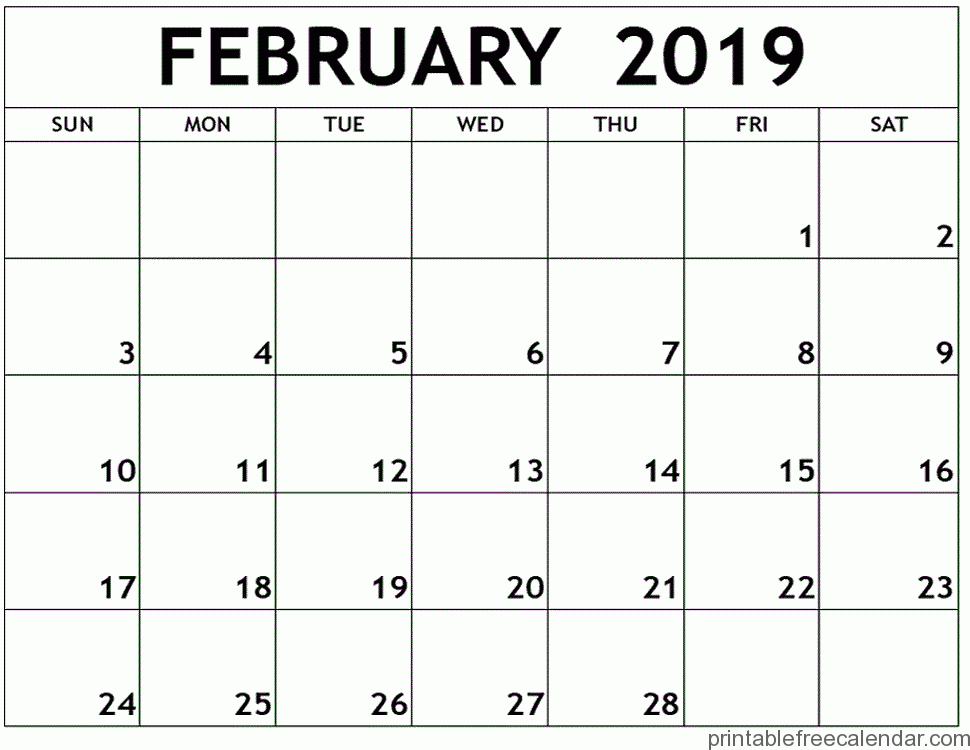 February Calendar 2019 Template Word