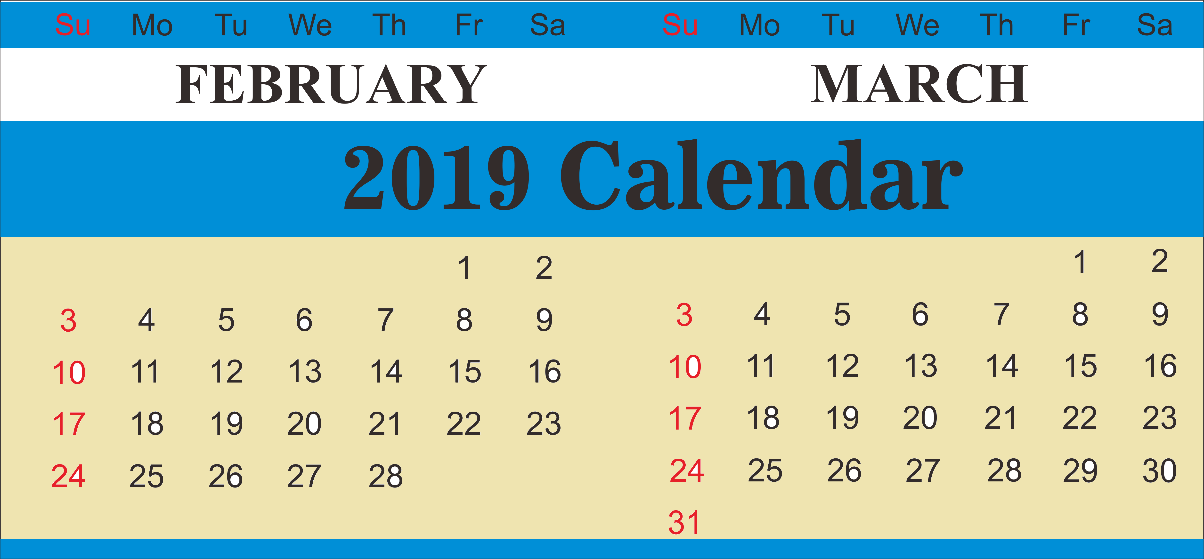 calendar-february-march-2019-printable-template-free-download