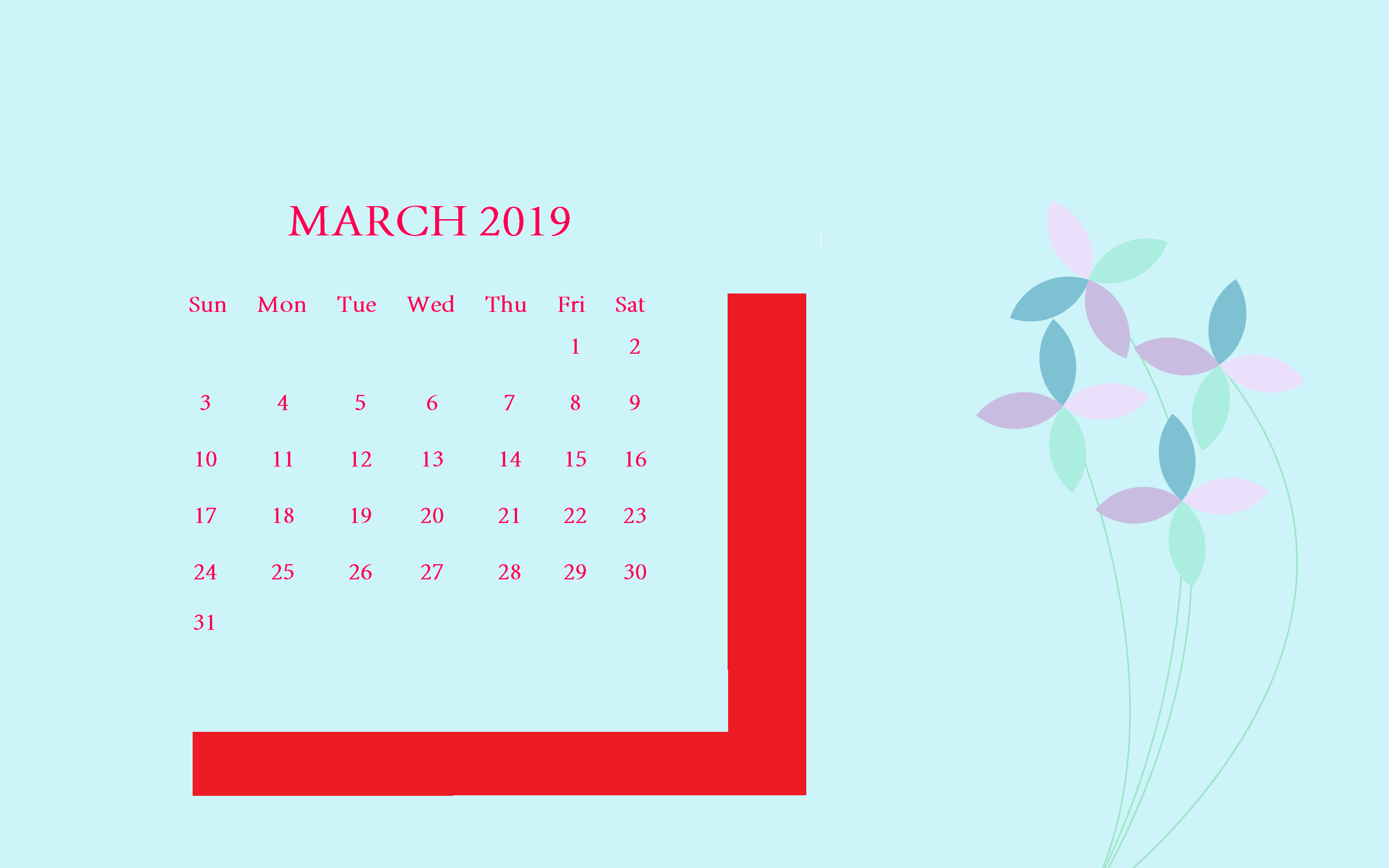 Flowers March 2019 Desktop Calendar