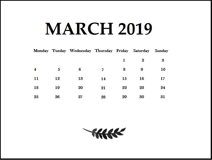 Free March 2019 Editable Calendar