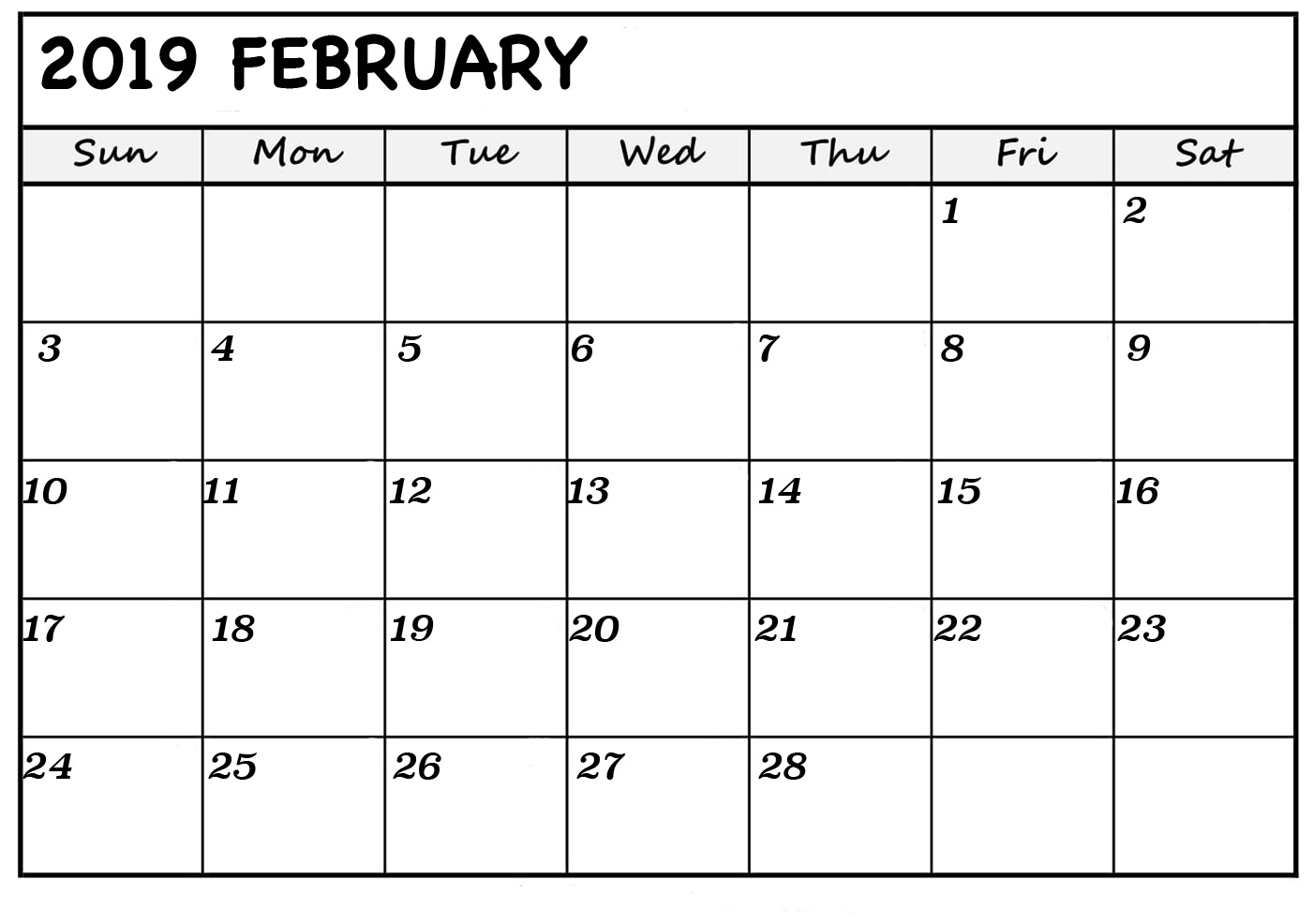 Free Printable February 2019 Calendar