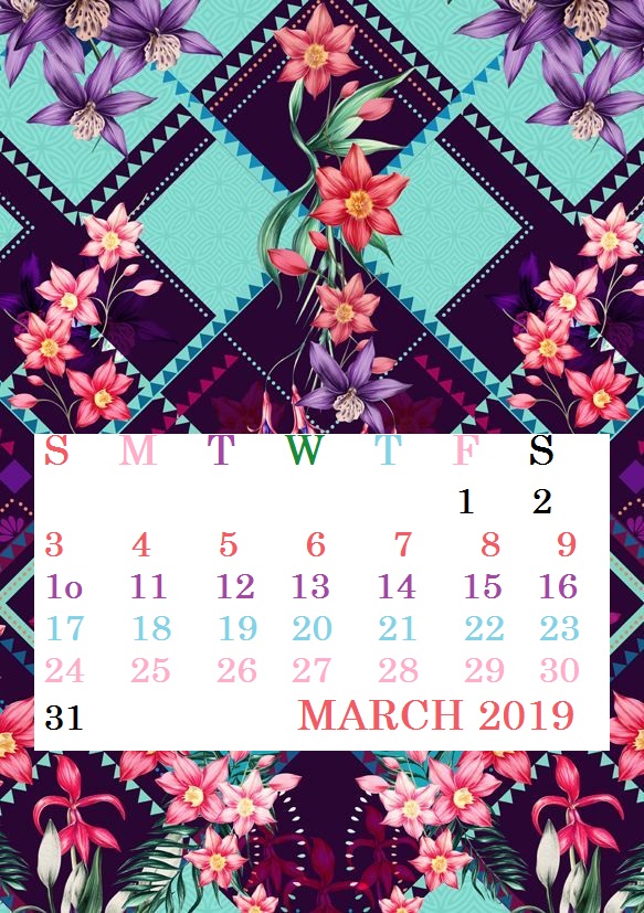 Graphic Design iPhone March 2019 Calendar