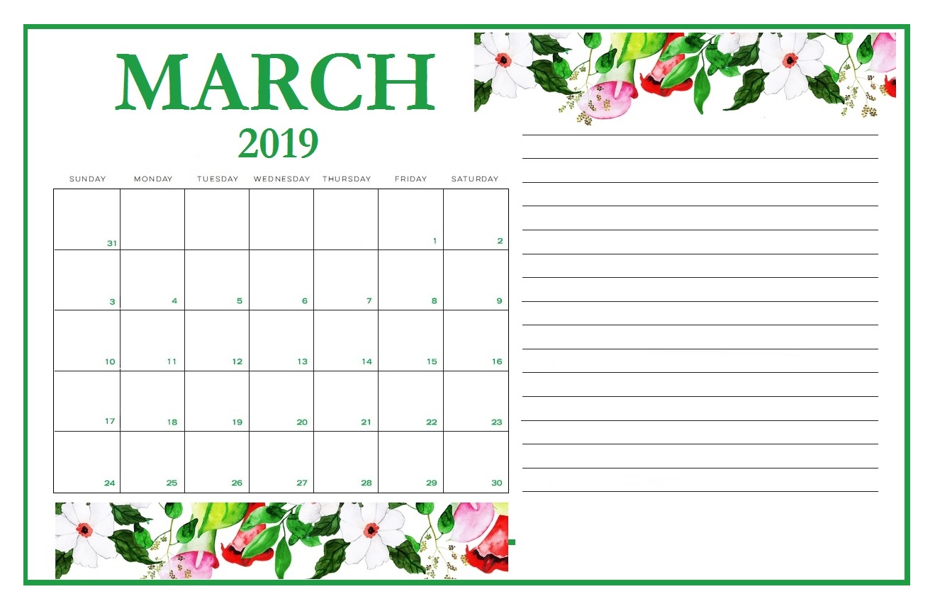 Latest March 2019 Calendar Design