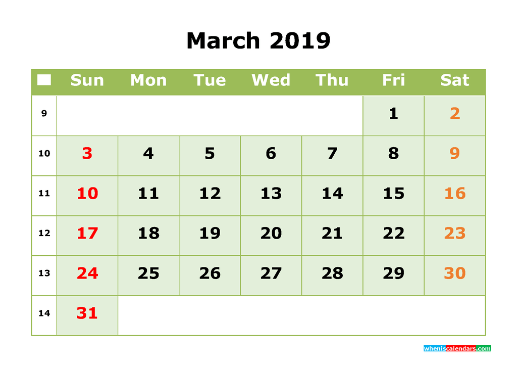 March 2019 Blank Calendar