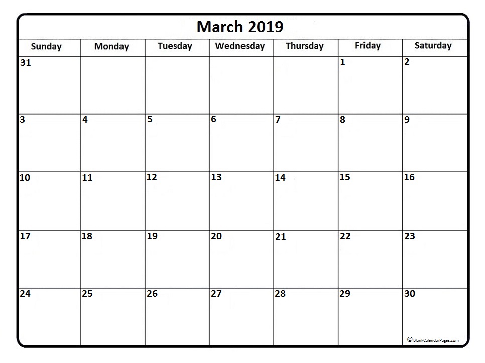 March 2019 Printable Calendar With Holidays