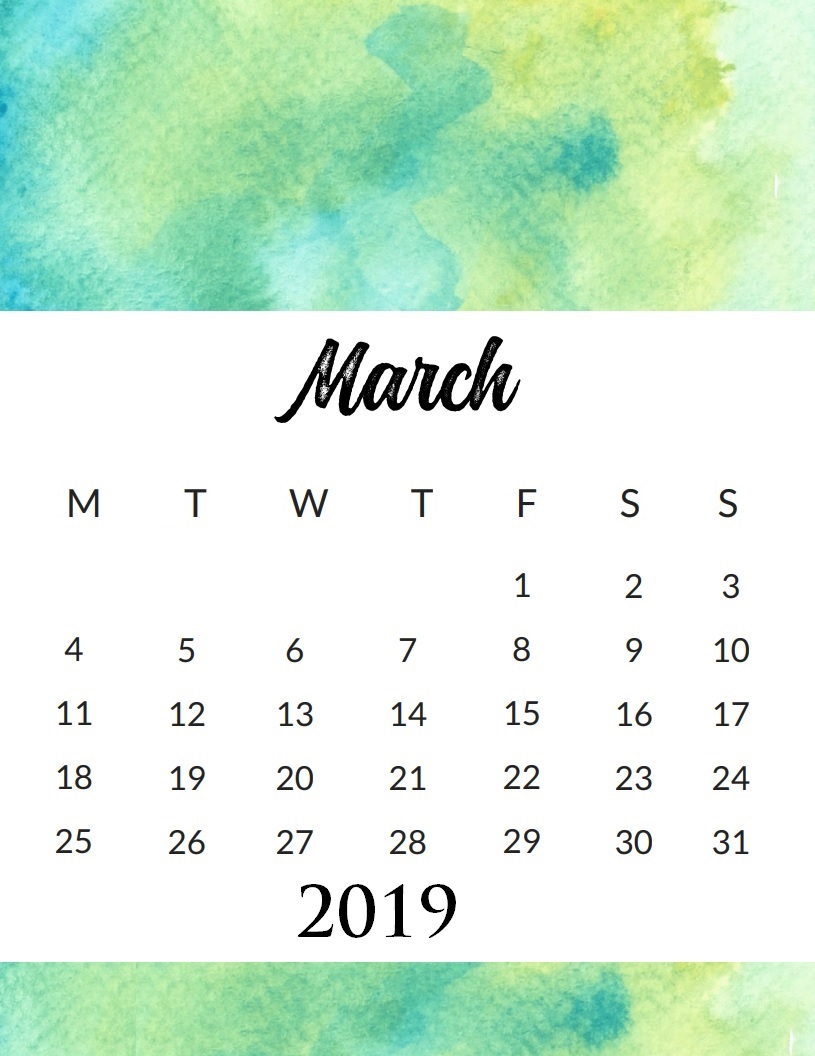 March 2019 Watercolor Calendar Design