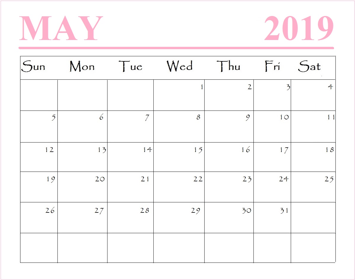 May 2019 Calendar Printable Pdf Template Sheet