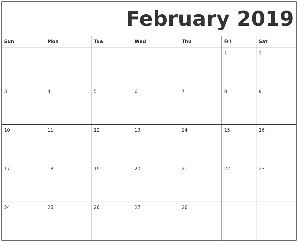 Monthly Calendar 2019 Printable Calendar