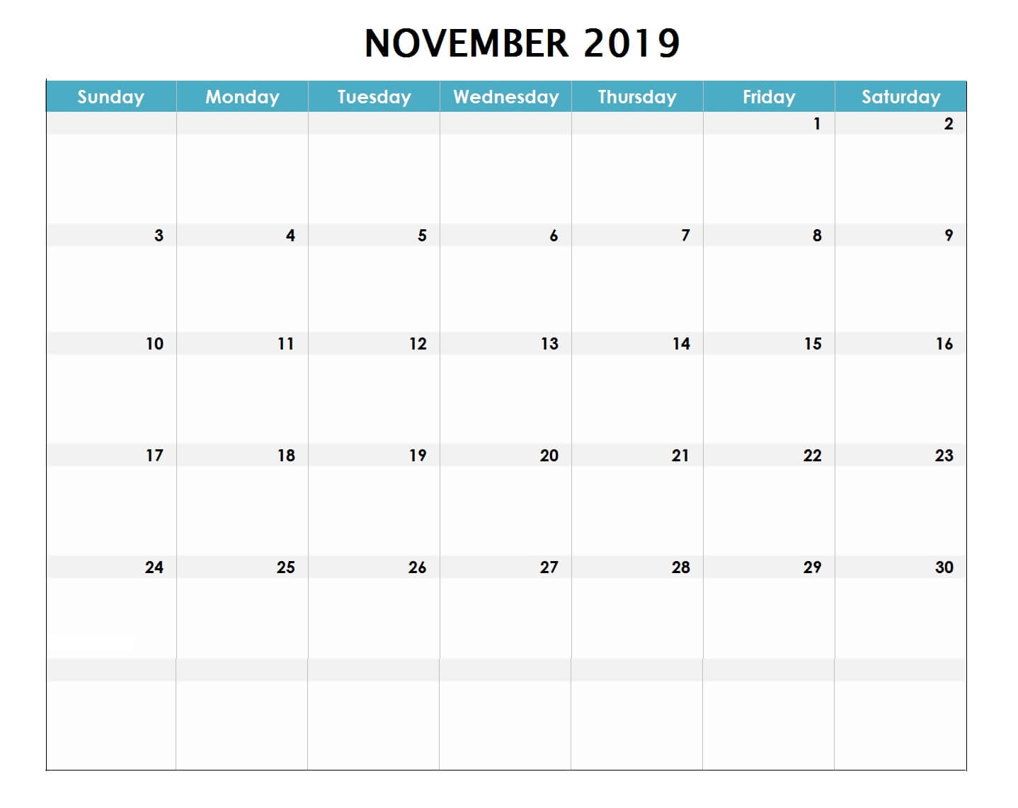 November 2019 Excel Calendar