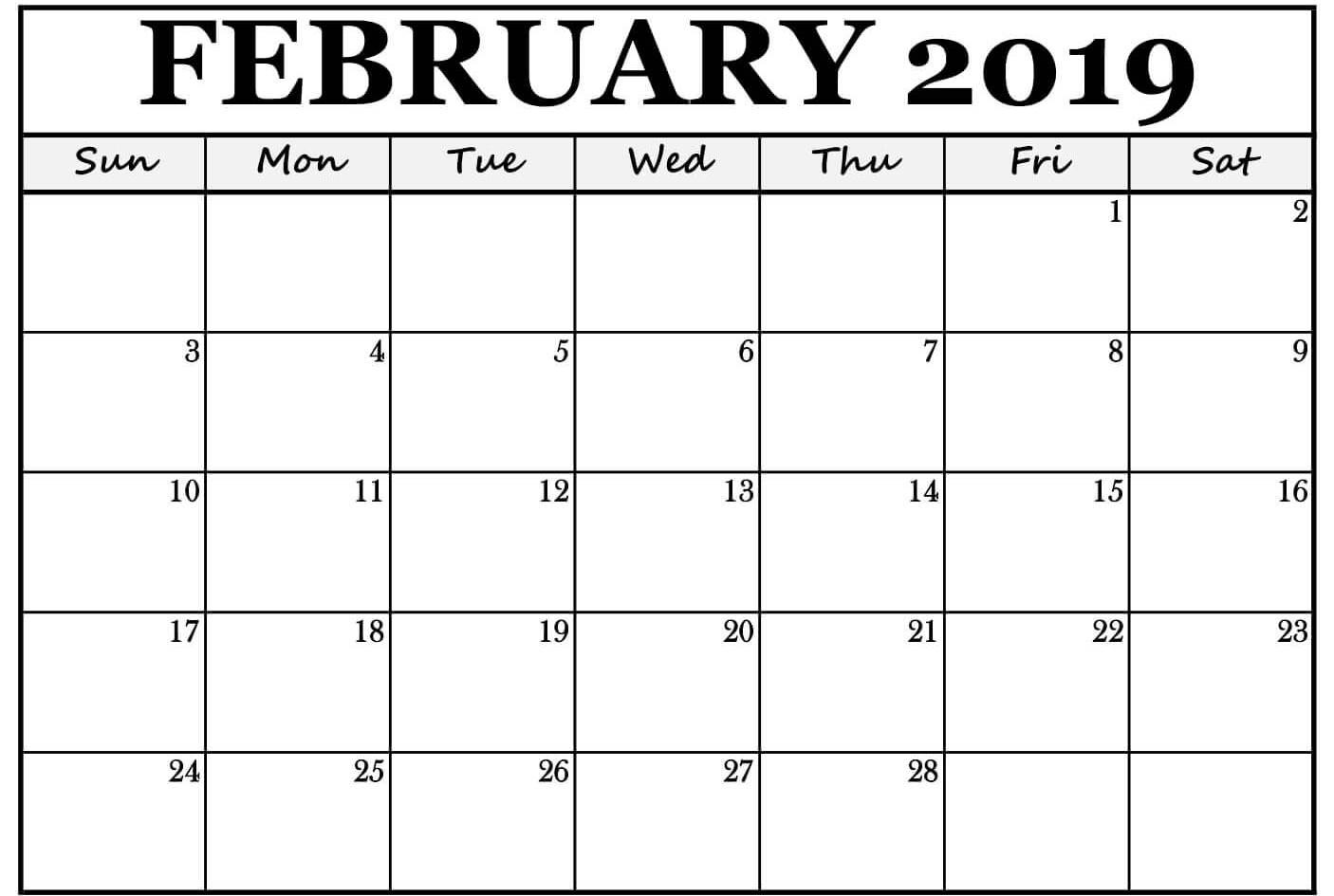 Online February Calendar 2019 Printable