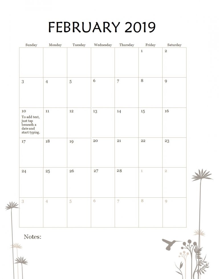 Free Printable February 2019 Calendar