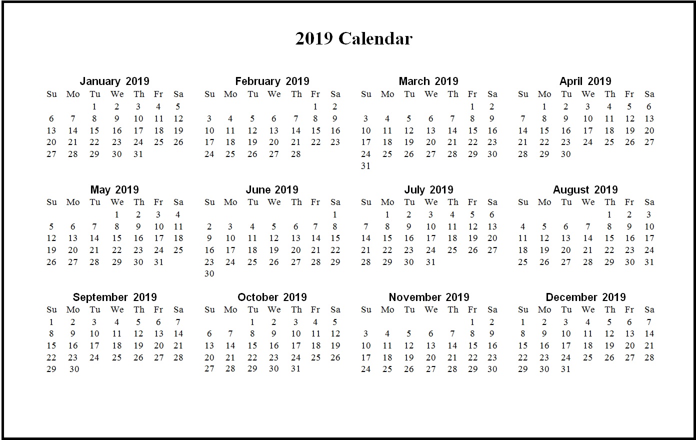 Free Printable 2019 Word Calendar