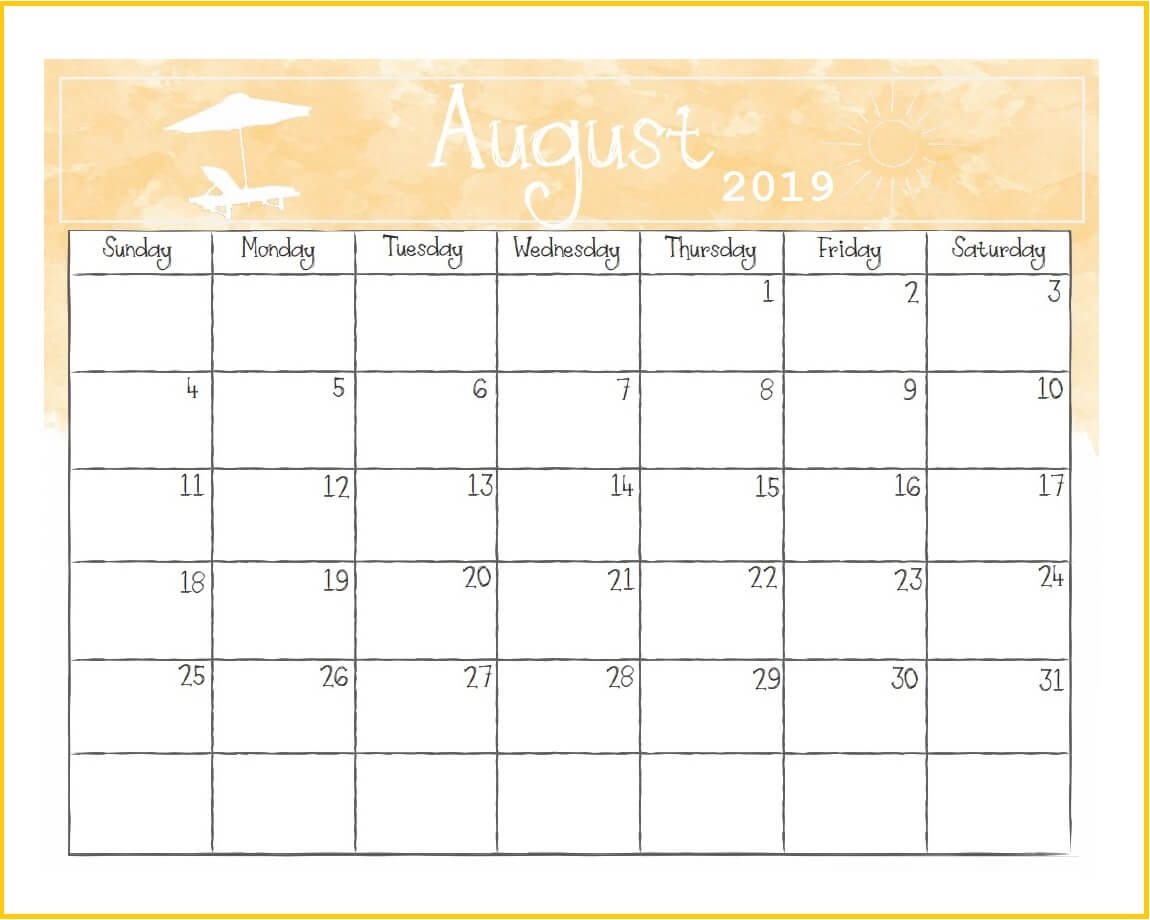 Printable August 2019 Desk Calendar
