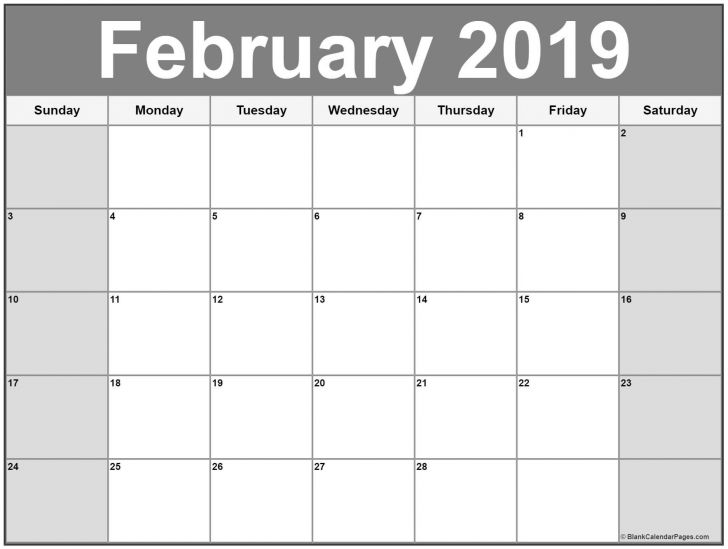 Printable Calendar February 2019 Template